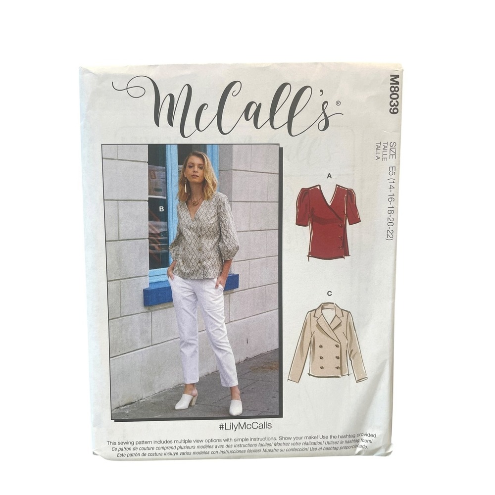 McCall's M8039 Misses Wrap Top Jacket Blouse Sz E5 (14-22) Sewing Pattern